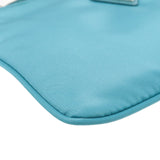 Prada Logo Nylon Leather Clutch Bag Pouch Turquoise 1NH545