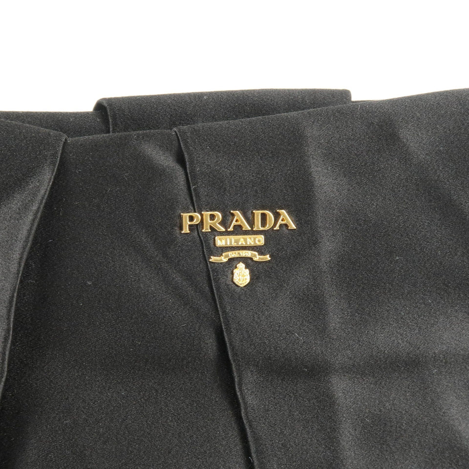 Prada Logo Satin Clutch Bag NERO Black Gold Hardware BP0051