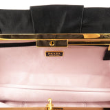 Prada Logo Satin Clutch Bag NERO Black Gold Hardware BP0051