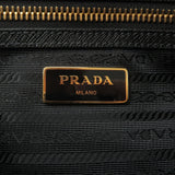 Prada Logo Nylon Leather Shoulder Bag NERO Black Gold 1BH089