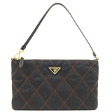 Prada Logo Nylon Leather Clutch Bag Stitch Pouch Black 1NH545