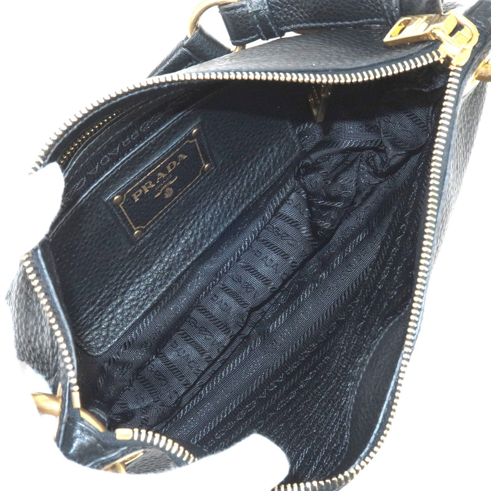 Prada Leather Shoulder Bag Hand Bag NERO Black BR4894