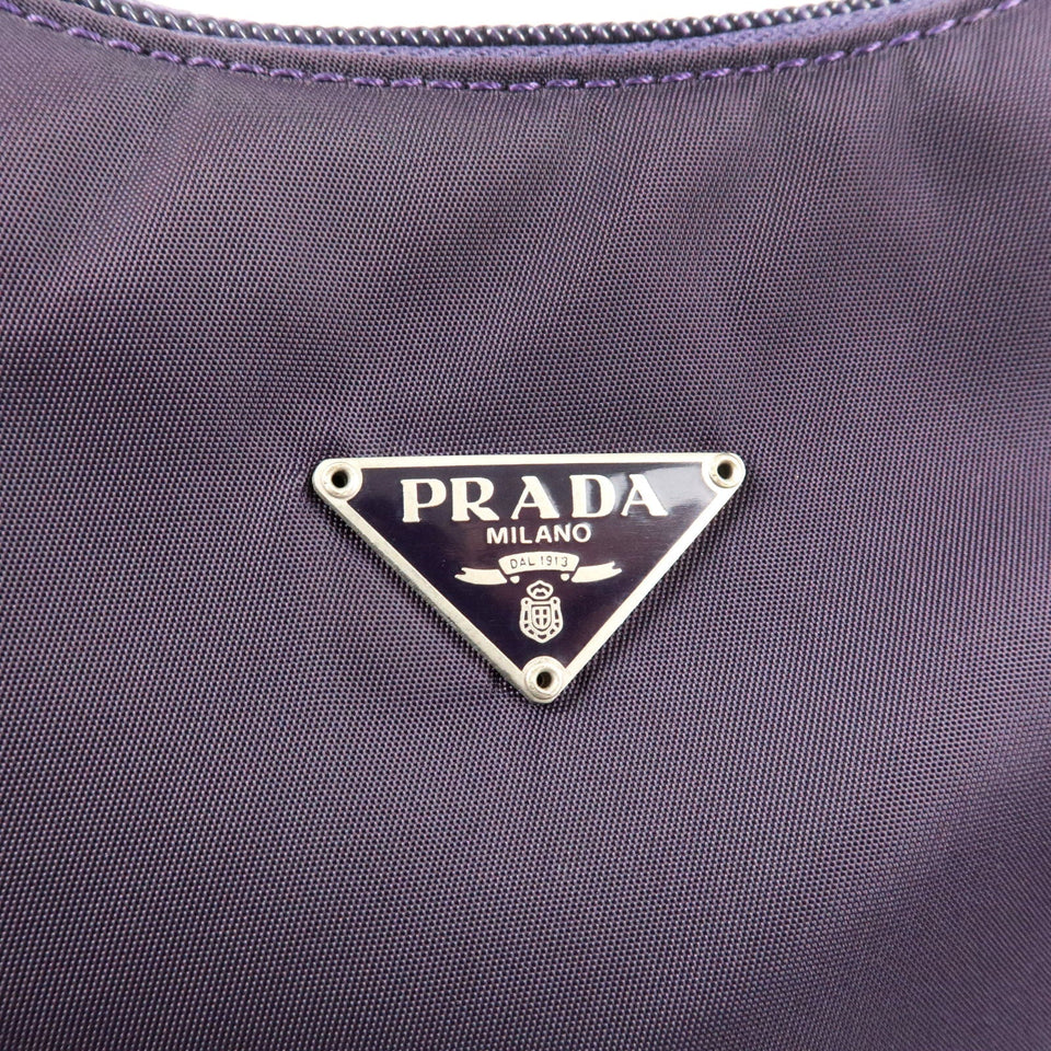 Prada Logo Nylon Hand Bag Pouch Purse Purple MV519