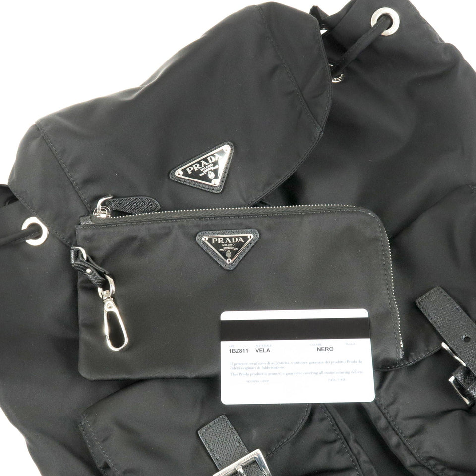 Prada Logo Nylon Leather Ruck Sack Back Pack Bag Black 1BZ811