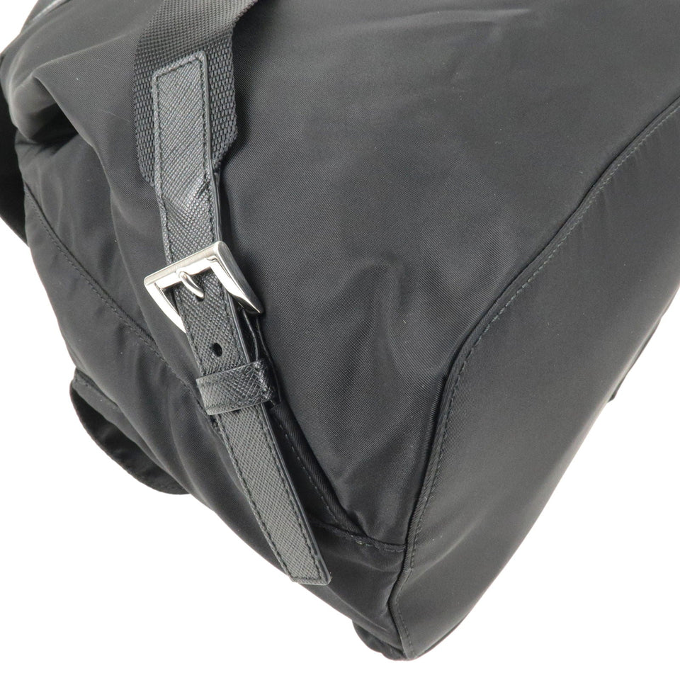 Prada Logo Nylon Leather Ruck Sack Back Pack Bag Black 1BZ811