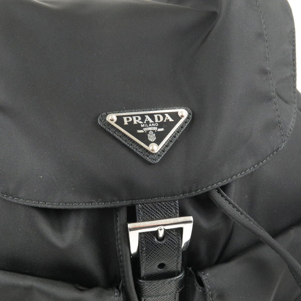 Prada Logo Nylon Leather Ruck Sack Back Pack Bag Black 1BZ811