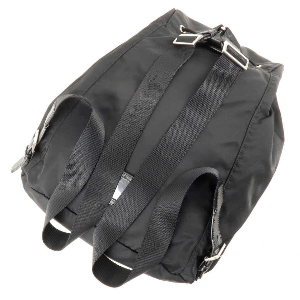 Prada Logo Nylon Leather Back Pack Ruck Sack Bag Nero Black