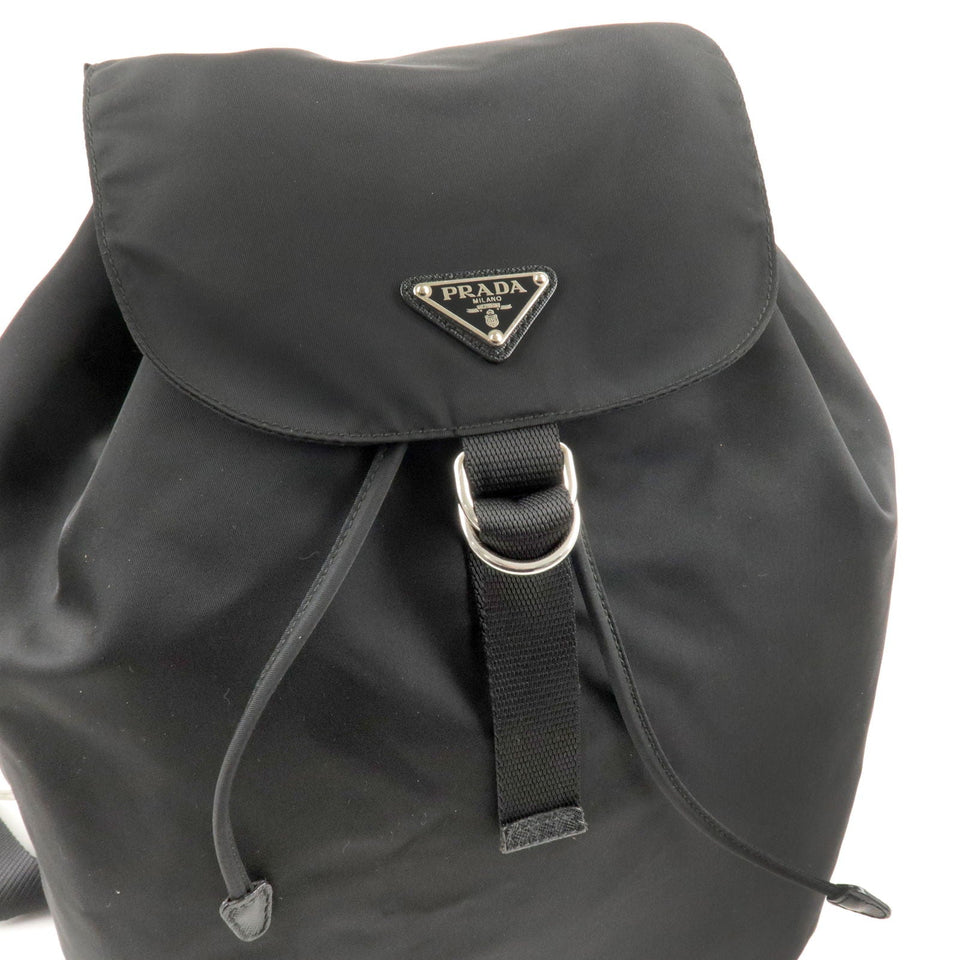 Prada Logo Nylon Leather Back Pack Ruck Sack Bag Nero Black