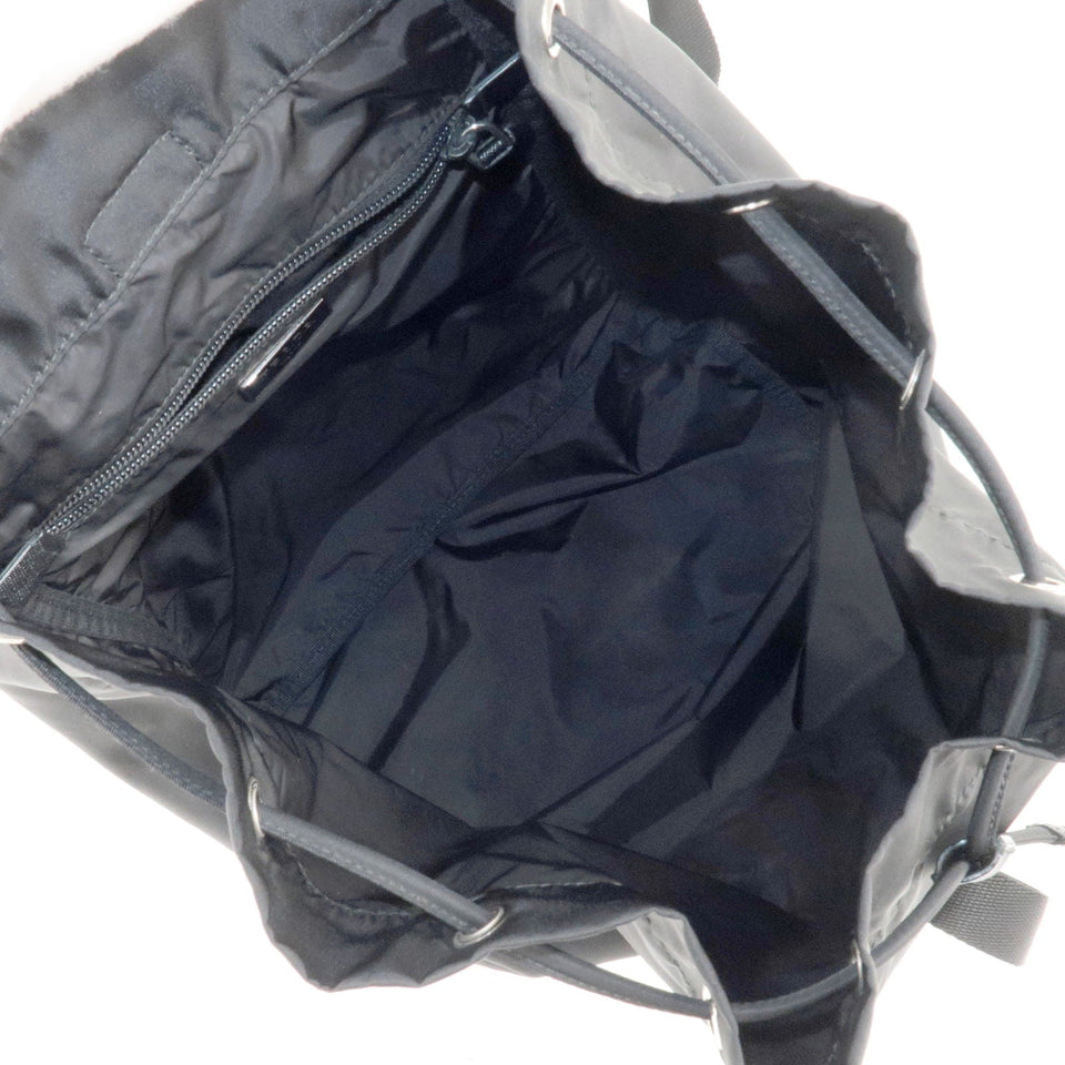 Prada Logo Nylon Leather Back Pack Ruck Sack Bag Nero Black