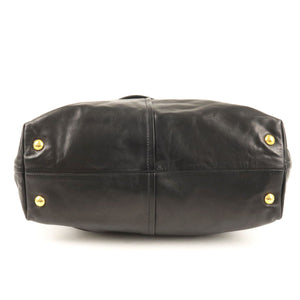 Prada Logo Leather Tote Bag NERO Black Gold Hardware BR4360