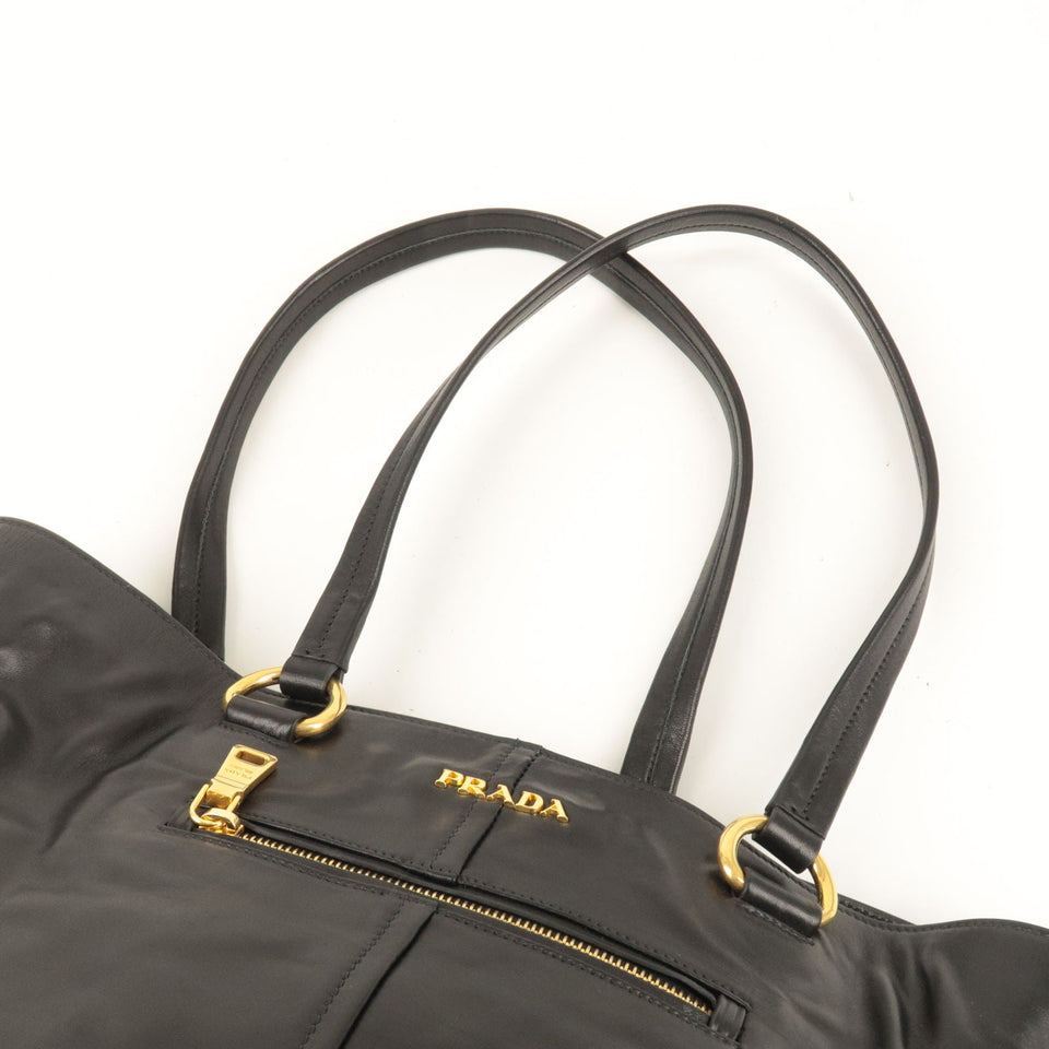 Prada Logo Leather Tote Bag NERO Black Gold Hardware BR4360