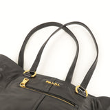 Prada Logo Leather Tote Bag NERO Black Gold Hardware BR4360