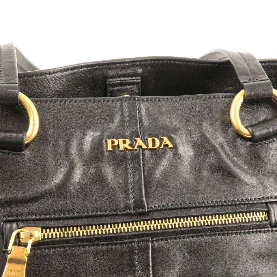 Prada Logo Leather Tote Bag NERO Black Gold Hardware BR4360