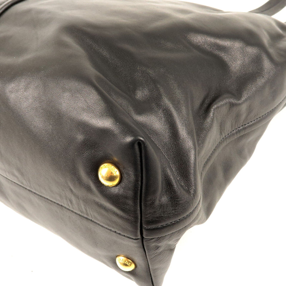 Prada Logo Leather Tote Bag NERO Black Gold Hardware BR4360