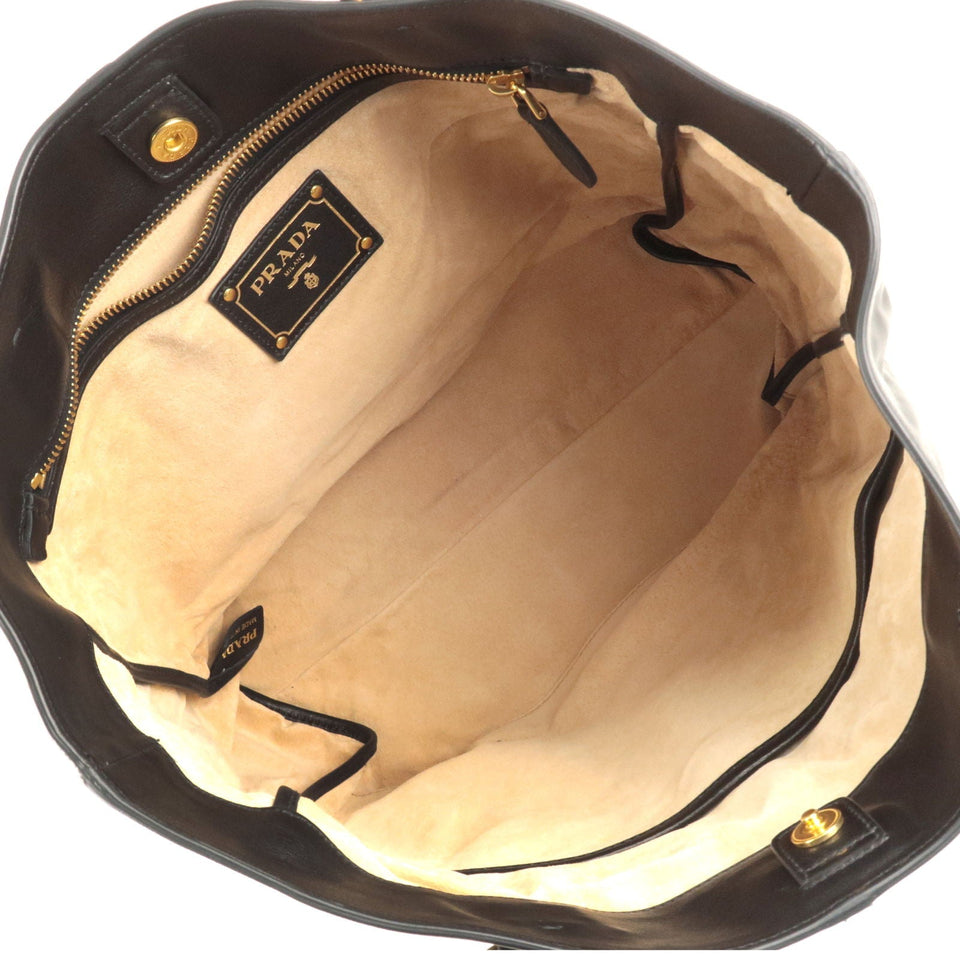 Prada Logo Leather Tote Bag NERO Black Gold Hardware BR4360