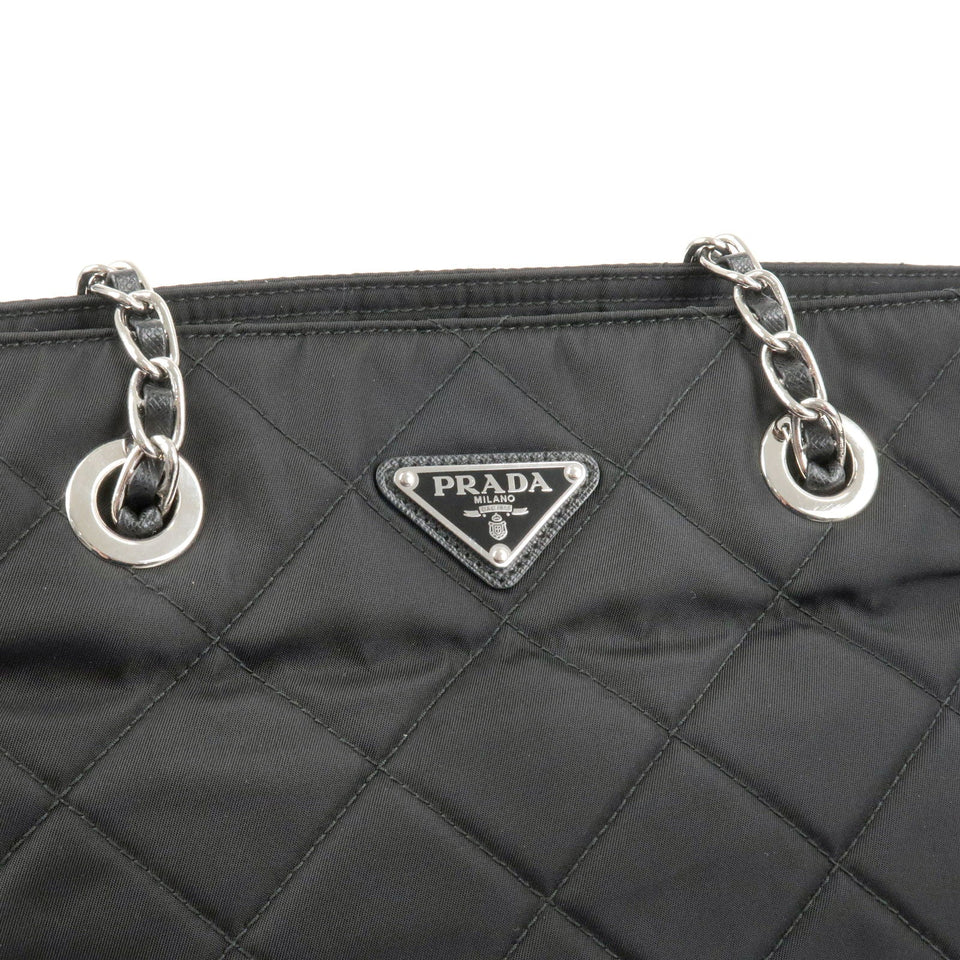 Prada Nylon Leather Quilting Chain Tote Bag NERO Black 1BG017