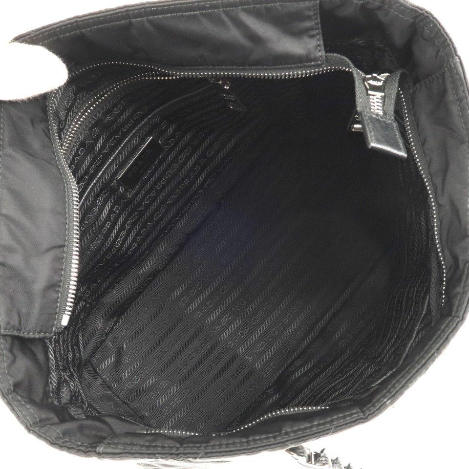 Prada Nylon Leather Quilting Chain Tote Bag NERO Black 1BG017