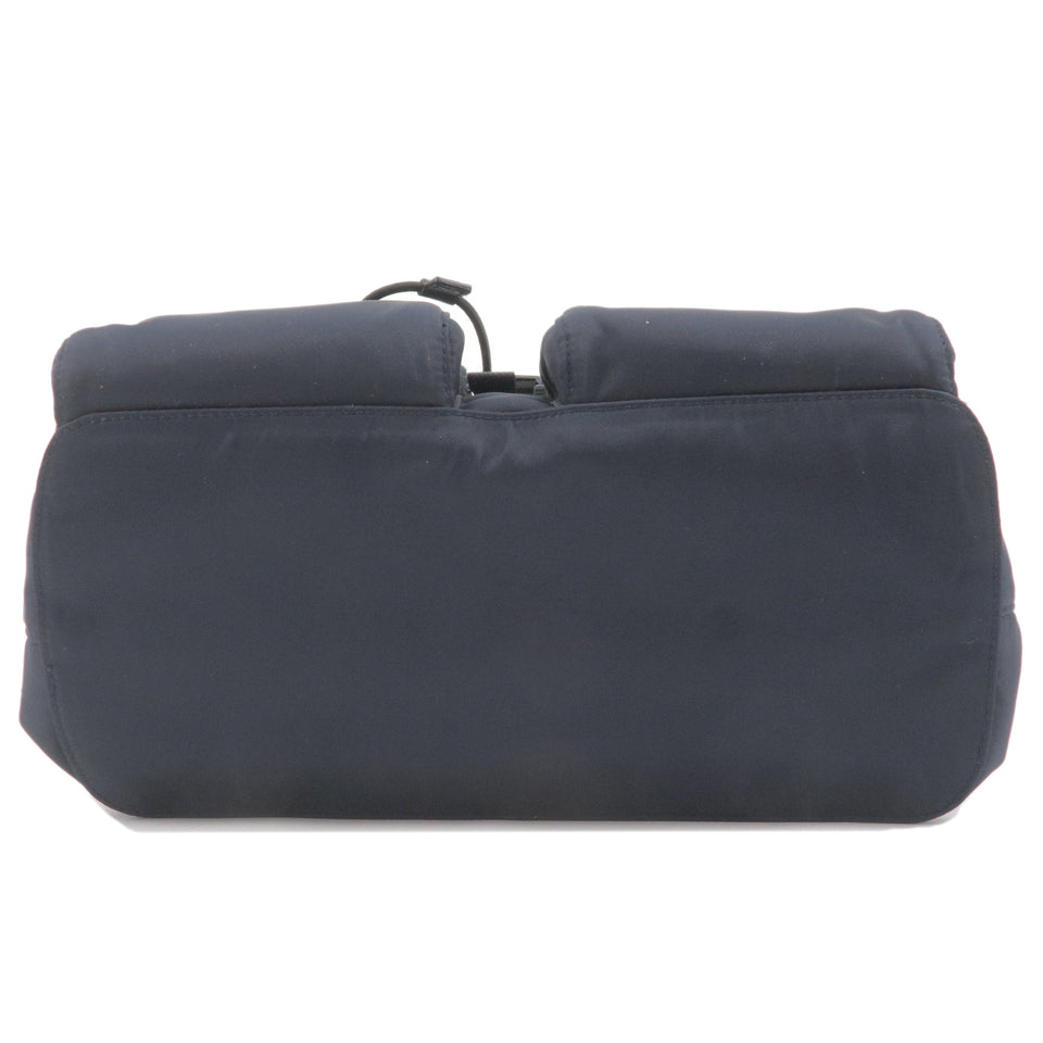 Prada Logo Nylon Leather Ruck Sack Back Pack Bag Navy 1BZ070