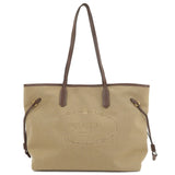 Prada Logo Jacquard Leather Tote Bag Hand Bag Beige Brown