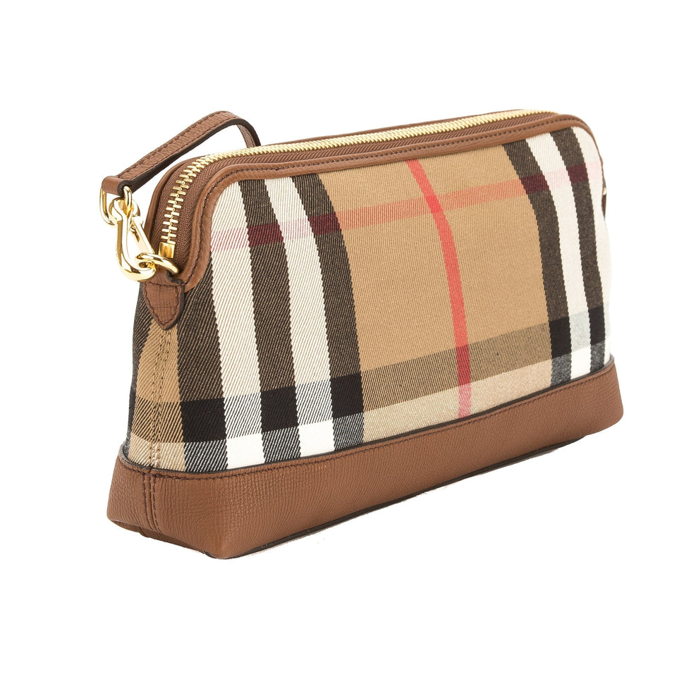 Burberry Tan Leather and House Check Abingdon Clutch Bag (3647004)