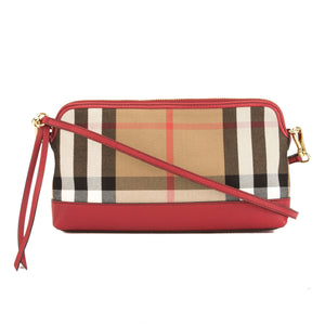 Burberry Mahogany Red Leather and House Check Abingdon Clutch Bag (3647006)
