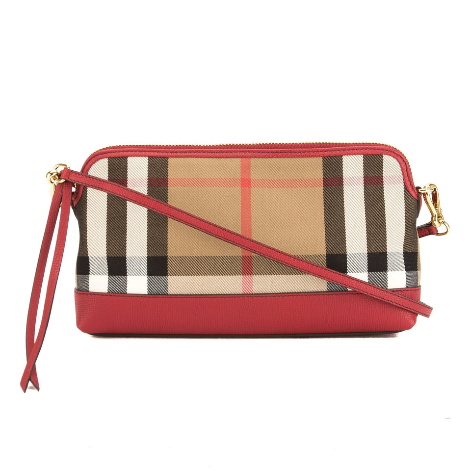 Burberry Mahogany Red Leather and House Check Abingdon Clutch Bag (3647006)