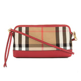 Burberry Mahogany Red Leather and House Check Abingdon Clutch Bag (3647006)
