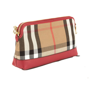Burberry Mahogany Red Leather and House Check Abingdon Clutch Bag (3647006)