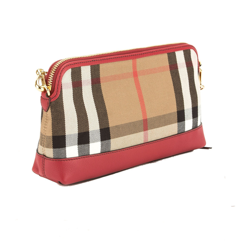 Burberry Mahogany Red Leather and House Check Abingdon Clutch Bag (3647006)