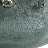 Prada Logo Leather Tote Bag Hand Bag Green 1BG100