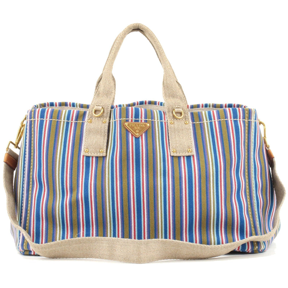 Prada Canapa Large Canvas 2Way Bag Shoulder Bag Multi Color