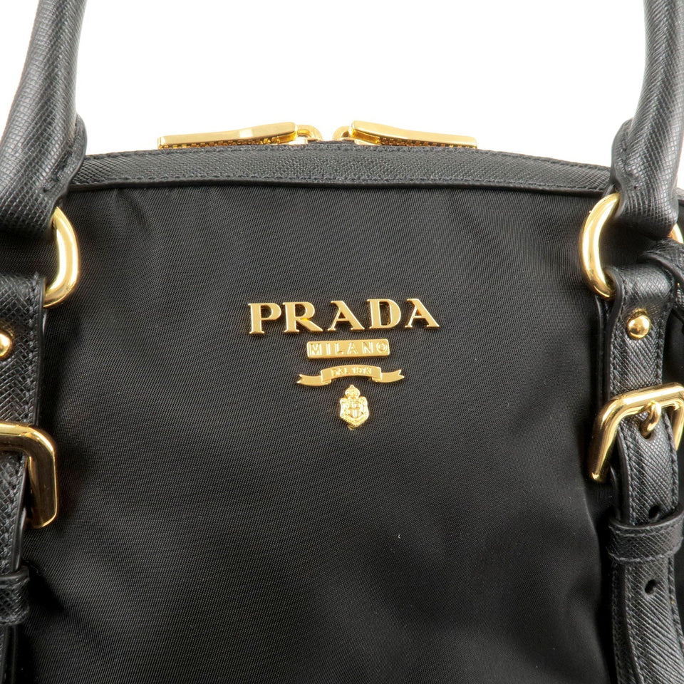 Prada Logo Nylon Leather 2Way Bag Hand Bag Black NERO 1BB013