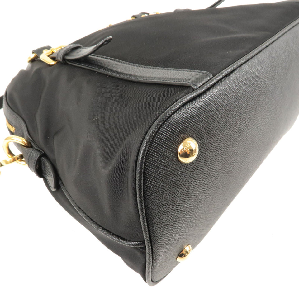 Prada Logo Nylon Leather 2Way Bag Hand Bag Black NERO 1BB013