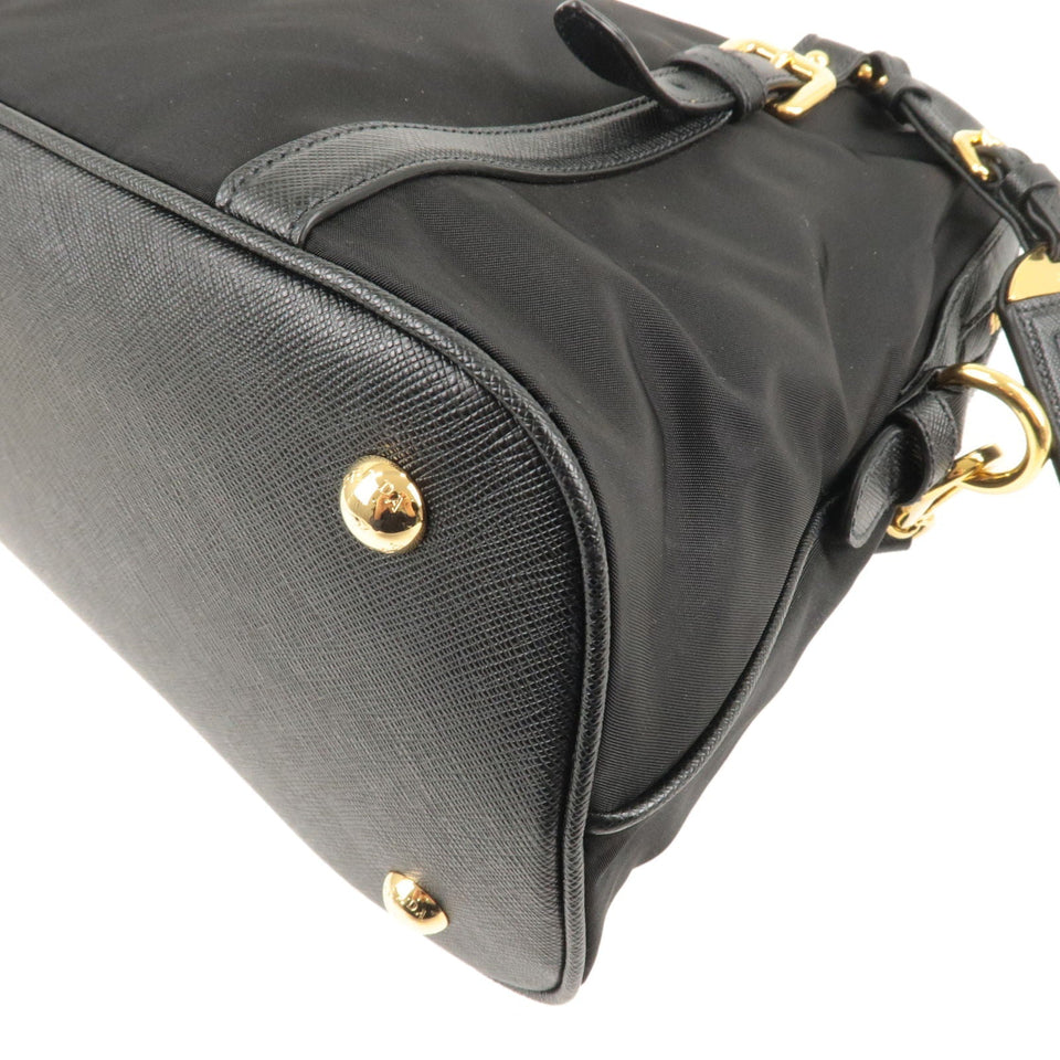 Prada Logo Nylon Leather 2Way Bag Hand Bag Black NERO 1BB013