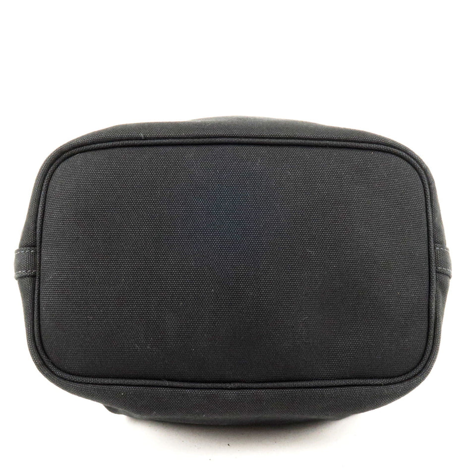 Prada Canvas Leather Bucket Shoulder Bag Black 1BE032