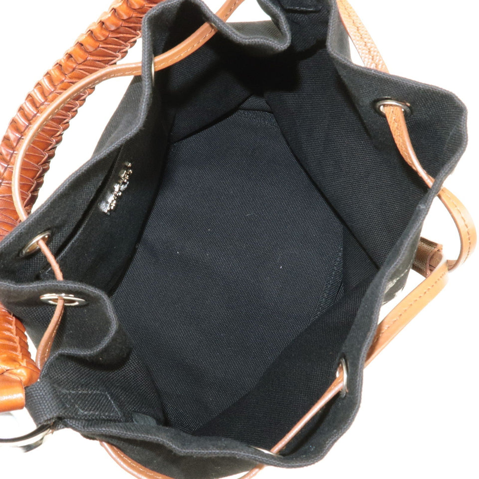 Prada Canvas Leather Bucket Shoulder Bag Black 1BE032