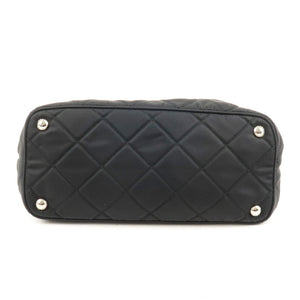 Prada Logo Nylon Leather Quilting Chain Shoulder Bag Black 1BG017