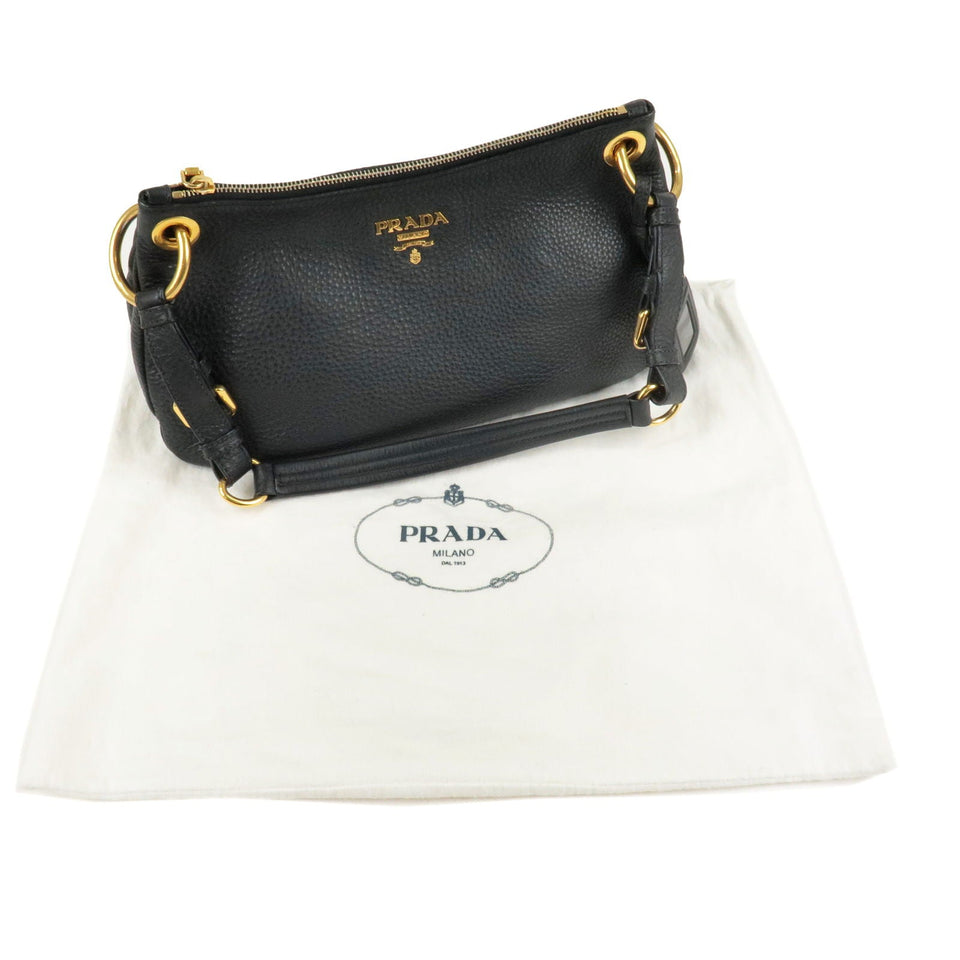 Prada Logo Leather One Shoulder Bag Black Nero Gold HDW
