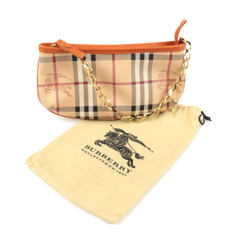 BURBERRY Nova Plaid PVC Leather Pouch Hand Bag Beige Orange