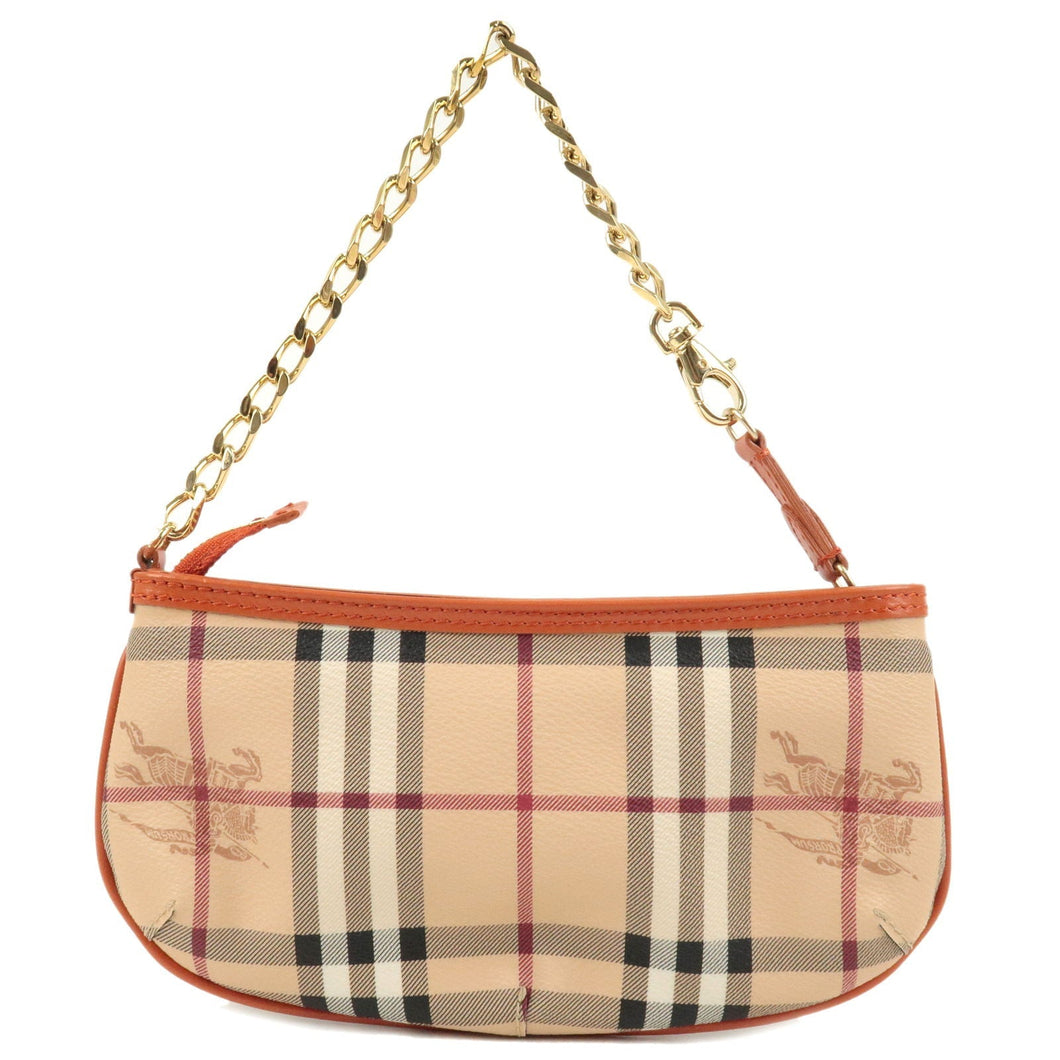 BURBERRY Nova Plaid PVC Leather Pouch Hand Bag Beige Orange