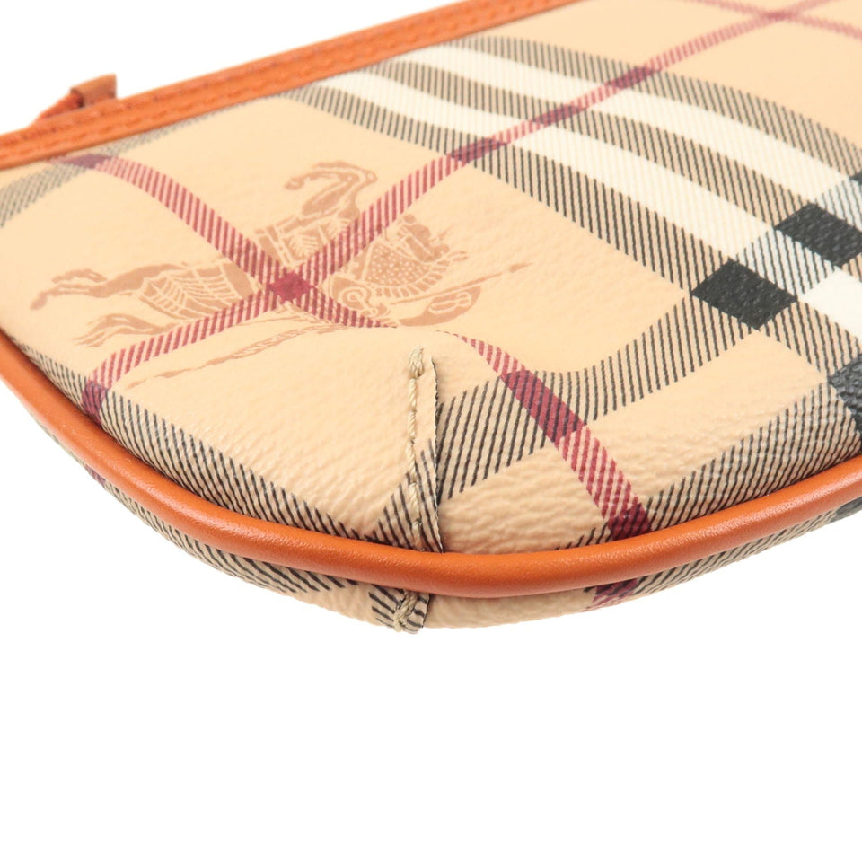 BURBERRY Nova Plaid PVC Leather Pouch Hand Bag Beige Orange