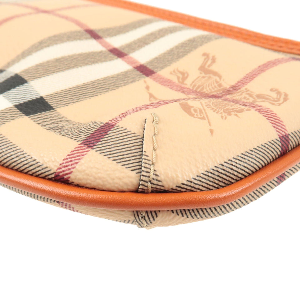 BURBERRY Nova Plaid PVC Leather Pouch Hand Bag Beige Orange