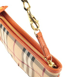 BURBERRY Nova Plaid PVC Leather Pouch Hand Bag Beige Orange