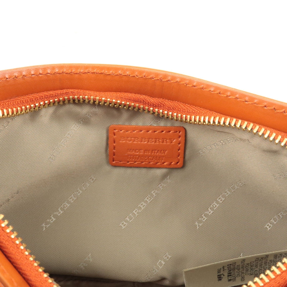 BURBERRY Nova Plaid PVC Leather Pouch Hand Bag Beige Orange