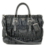 Prada Nylon Leather Gather 2Way Bag Hand Bag Black BN1702