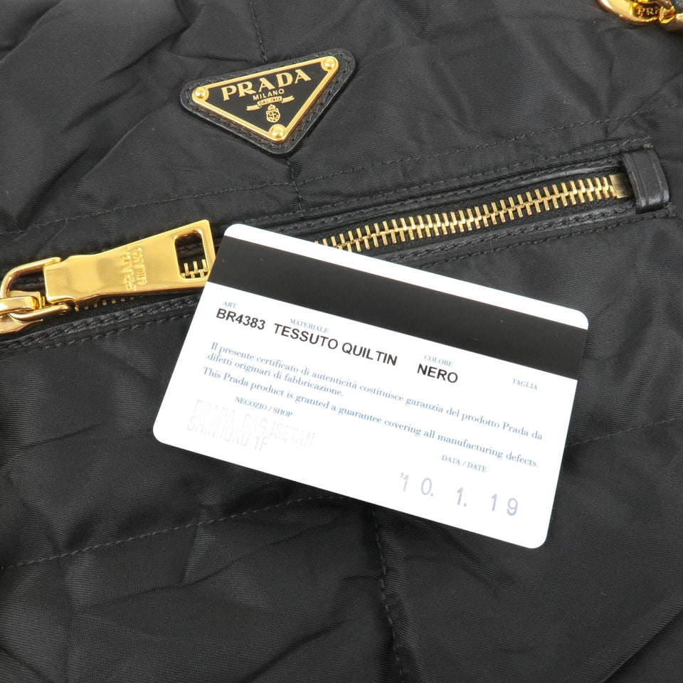 Prada Logo Nylon Leather Chain Tote Bag Black BR4383