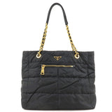 Prada Logo Nylon Leather Chain Tote Bag Black BR4383