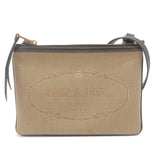 Prada Logo Jacquard Leather Shoulder Bag Beige Black 1BH046