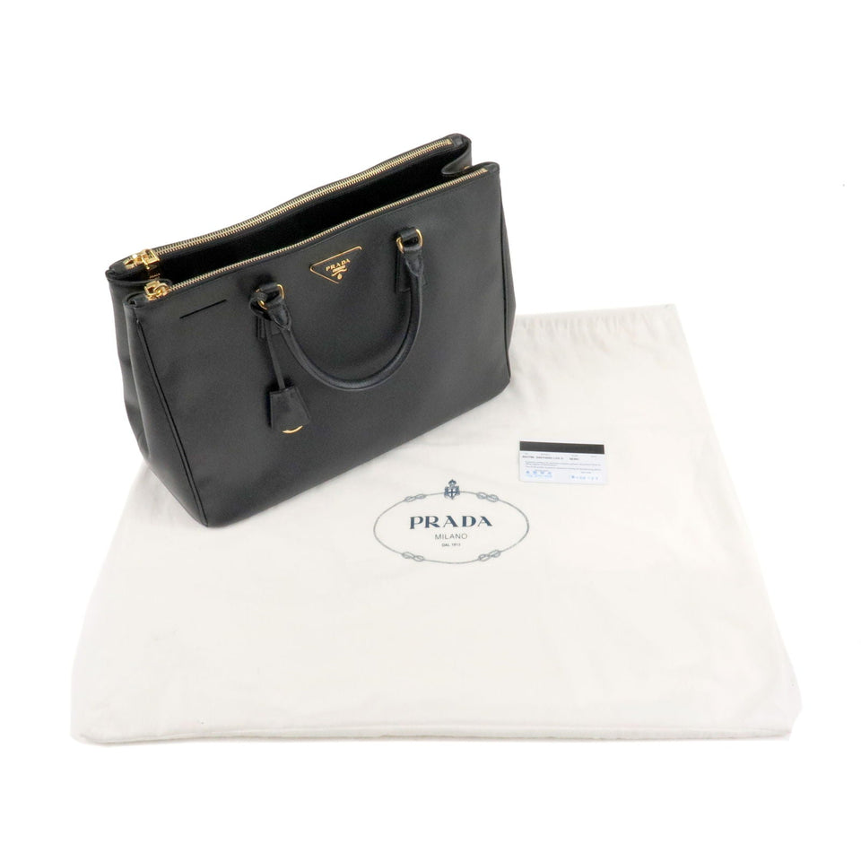 Prada Logo Leather Hand Bag Tote Bag Black BN1786