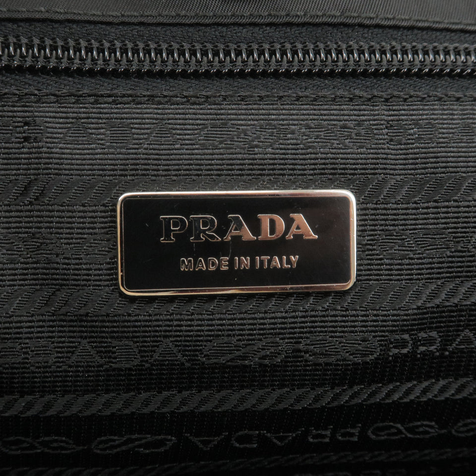 Prada Logo Nylon Leather Tote Bag Hand Bag NERO Black BR3257
